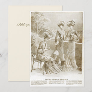 Convites Antique Elegante Vintage Francês 1900 Fashion Beig