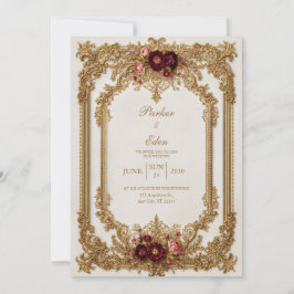 Convites Antique Gilded Burgundy Bloom Formal Wedding