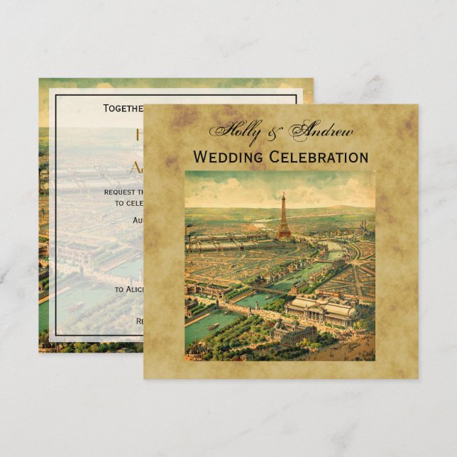 Convites Antique Paris Desapontou BG SQ Casamento (Frente/Verso)