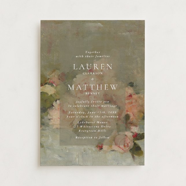 Convites Antique Rose Oil Painting Wedding Invitation (Criador carregado)