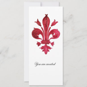 Convites ANTIQUE VERMELHO FLEUR DE LIS Damask Gem Monograma