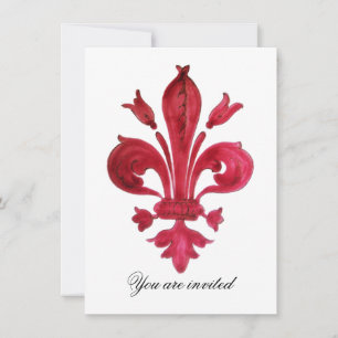 Convites ANTIQUE VERMELHO FLEUR DE LIS Damask Gem Monograma