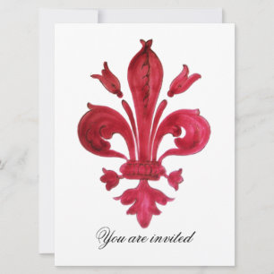 Convites ANTIQUE VERMELHO FLEUR DE LIS Damask Gem Monograma