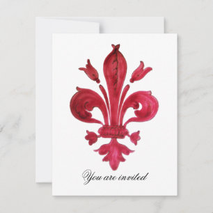Convites ANTIQUE VERMELHO FLEUR DE LIS Damask Gem Monograma