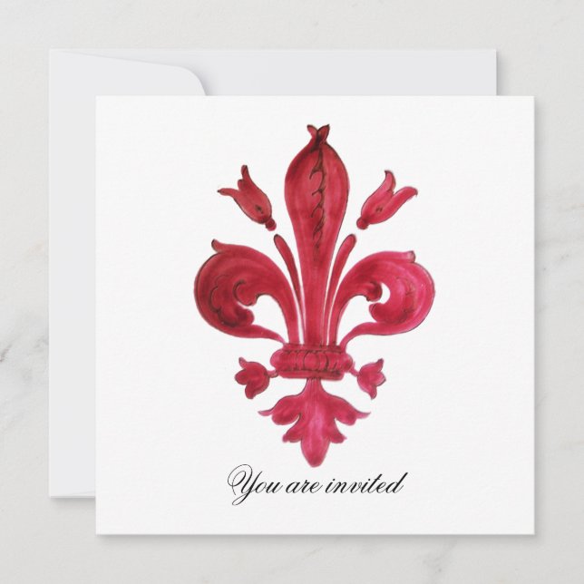 Convites ANTIQUE VERMELHO FLEUR DE LIS Damask Gem Monograma (Frente)