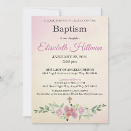 Convites Antique Yellow & Dusty Rose Watercolor Baptism