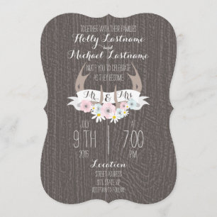 Convites Antlers florais + Casamento de madeira do celeiro