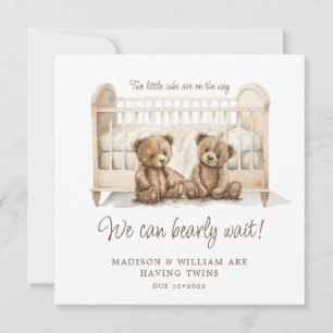 Convites Anunciação de Gravidez Gêmea Ursos de Teddy Neutra