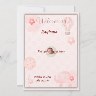 Convites Anunciamento de Nascimento-Bebê-Rosa Personalizáve