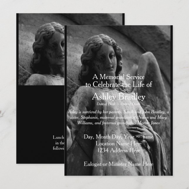 Convites Anunciamento do Funeral do Serviço Memorial Angel  (Frente/Verso)