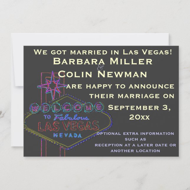 Convites Anunciando nosso casamento em Las Vegas (Frente)