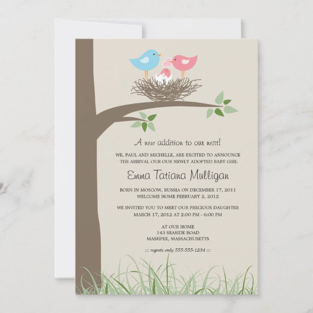 Convites Anunciante Adoção Ninho de Pássaro (Frente)