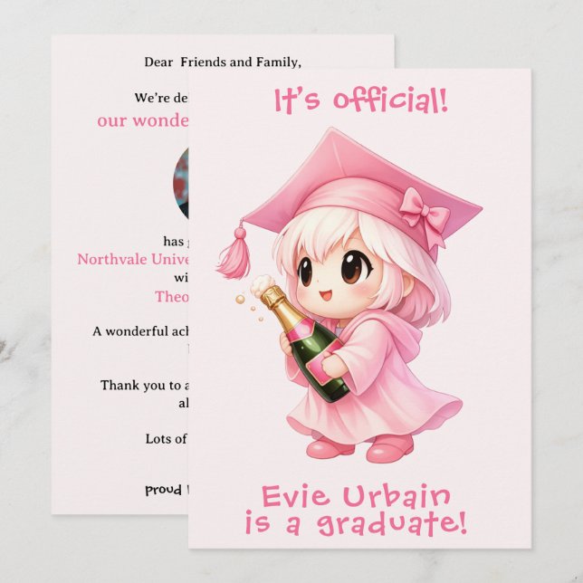 Convites 🎉🍾Anúncio de Celebração de Champanhe Chibi (Frente/Verso)
