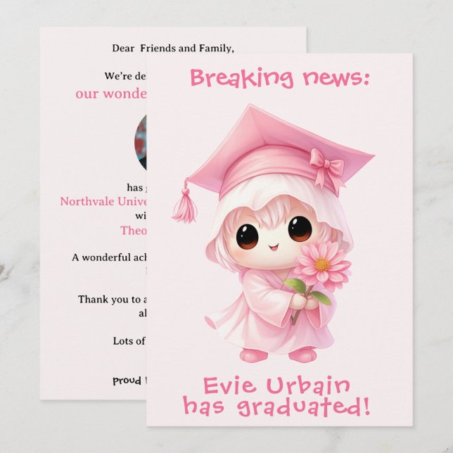 Convites 🎓Anúncio de Formatura da Chibi Blossom (Frente/Verso)