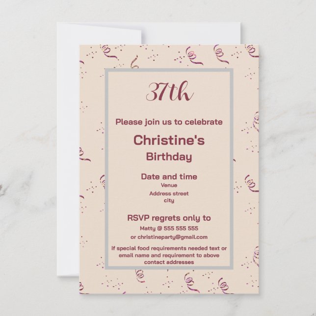 Convites Any Age Birthday Confetti & Ribbon Silhouette Art (Frente)