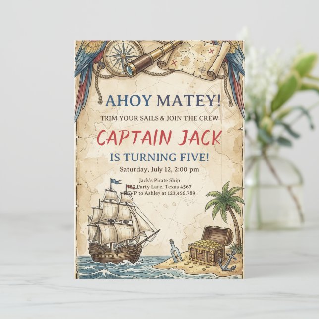 Convites ANY AGE - Pirate Birthday Party Invitation (Em pé/Frente)