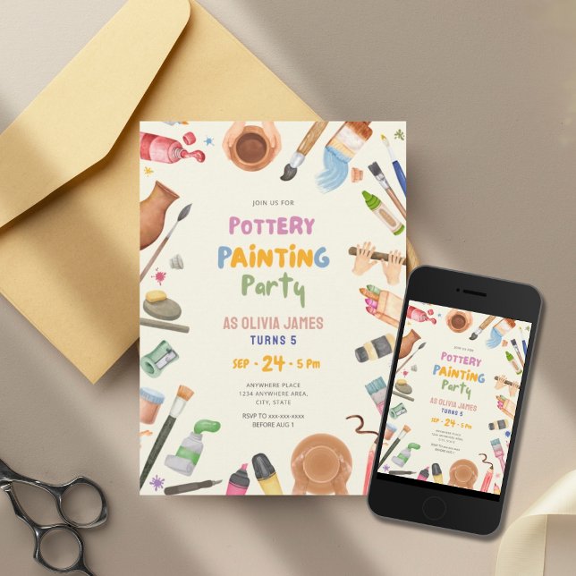 Convites Any age pottery painting birthday party (Criador carregado)