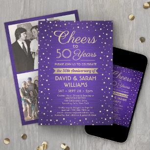 Convites ANY Anniversary Cheers Brushed Purple and Gold