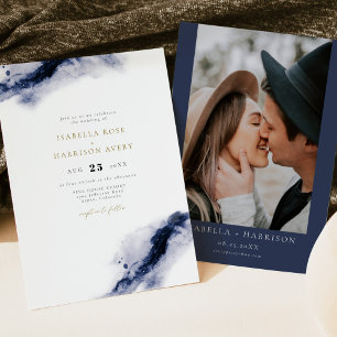 Convites ANYA   Boêmian Marinho Blue Watercolor Casamento