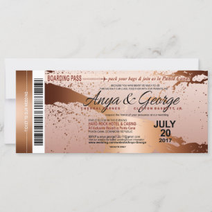 Convites Anya Cobre Rosa Dourado Folha Grunge Casamento