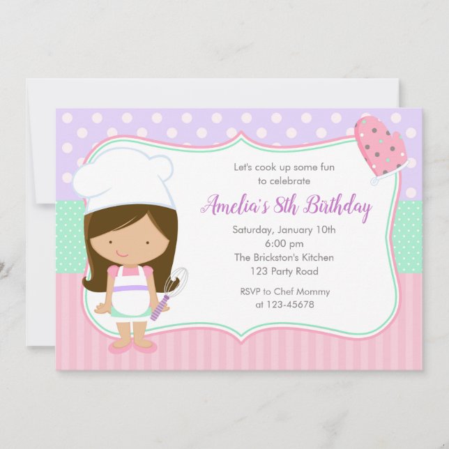 Convites ao Aniversário de criança (Cozinhar Chef  (Frente)