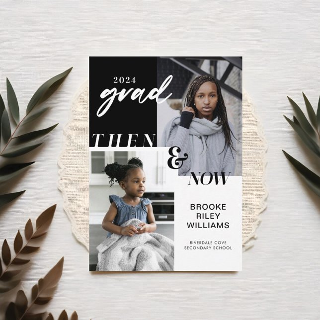 Convites Ao longo dos anos - agora e depois a licenciatura  (Through the Years - Now & Then Graduation 2 Photo Invitation)