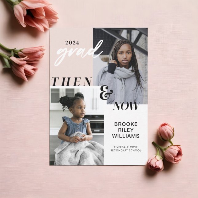 Convites Ao longo dos anos - agora e depois a licenciatura  (Through the Years - Now & Then Graduation 2 Photo Invitation)