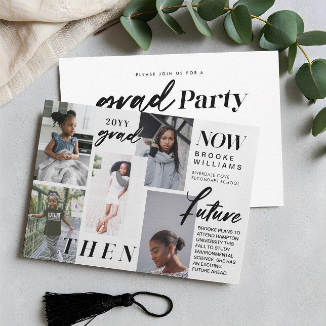 Convites Ao longo dos anos - agora e depois graduação 5 Fot (Through the Years - Now & Then Graduation 5 Photo Invitation)