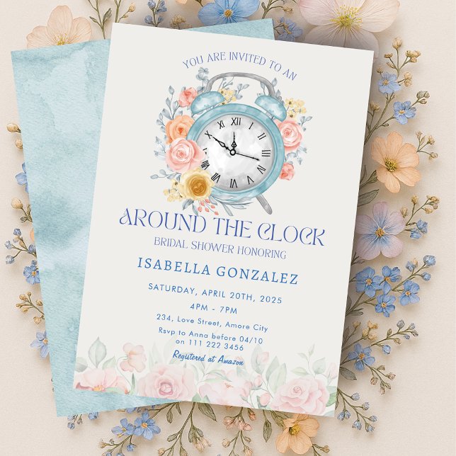 Convites Ao redor do Chá de panela de relógio (Around the Clock Bridal Shower Invitation)