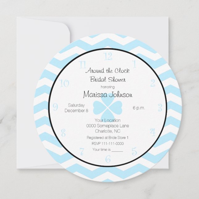 Convites Ao redor do Chá de panela de relógio em azul (Frente)