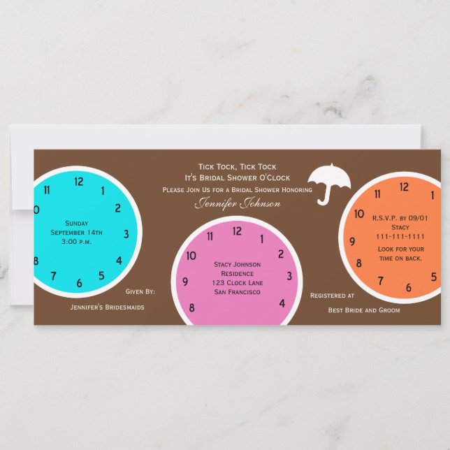 Convites Ao redor do Chá de panela de Relógio Marrom (Frente)