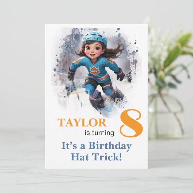Convites *~* AP94 DIY k-8 Cute Hockey Girl Birthday (Em pé/Frente)
