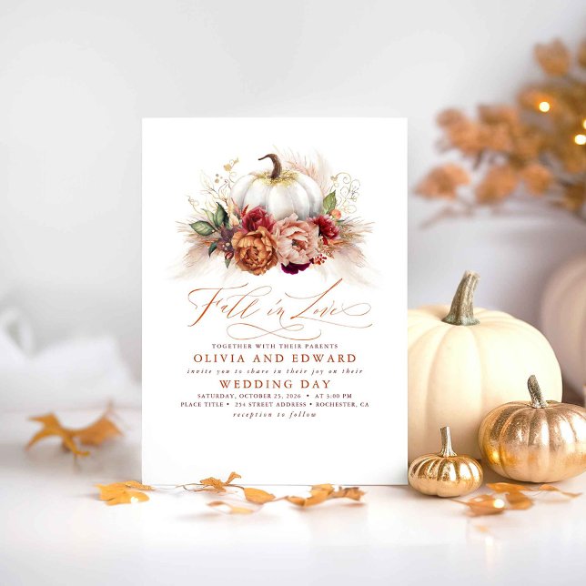 Convites Apaixonada Por Flores De Ferrugem Elegantes (Fall In Love Wedding Invitations)