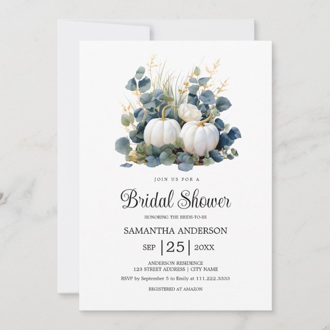 Convites Apaixonado Chá de panela de outono de White Bompki (Frente)