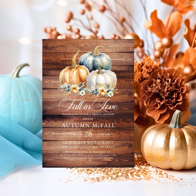 Convites Apaixonado Chá de panela Russo Dourado Pumpkins (Fall in Love Rustic Bridal Shower Gold Pumpkins Invitation)