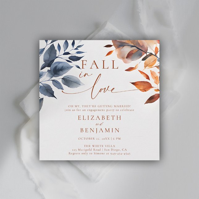Convites Apaixonado Duo Botânico deixa Festa de noivado (fall engagement party invitation botanical leaf calligraphy terracotta elegant modern backyard barn)