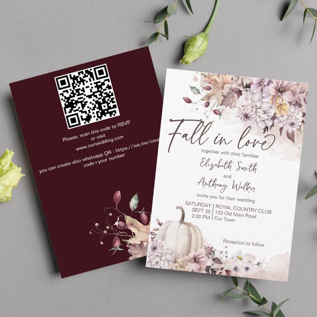 Convites Apaixonado pelo casamento da abóbora (Fall in love autumn wedding invitation template pastel pumpkin chrysanthemum floral muted colors )