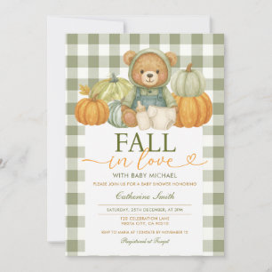 Convites Apaixonado pelo Chá de fraldas Bear Pumpkin Gingha
