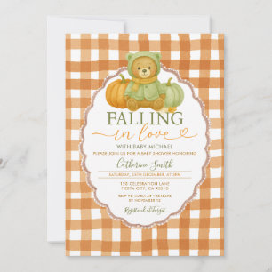Convites Apaixonado pelo Chá de fraldas Bear Pumpkin Gingha