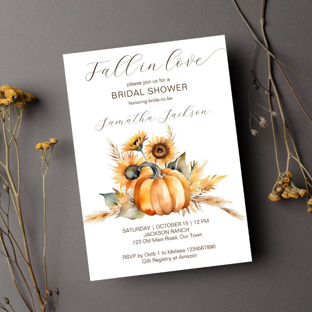 Convites Apaixonado pelo chá de panela de flores de sol de  (Fall in love bridal shower template invitation instant download pumpkin sunflowers earthy brown)