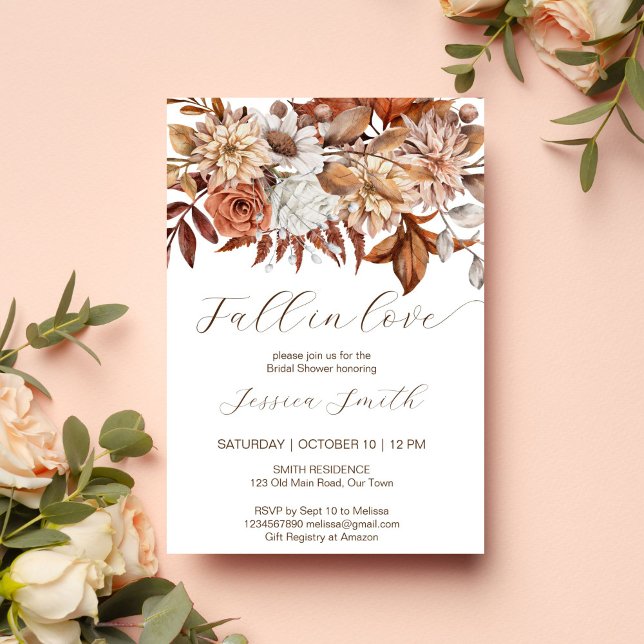 Convites Apaixonado por chá de panela de flores marrom-boho (Fall in love earthy boho desert brown bridal shower template invitation instant digital download )