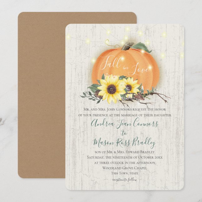 Convites Apaixonado Pumpkin Sunflower & Lights Casamento (Frente/Verso)