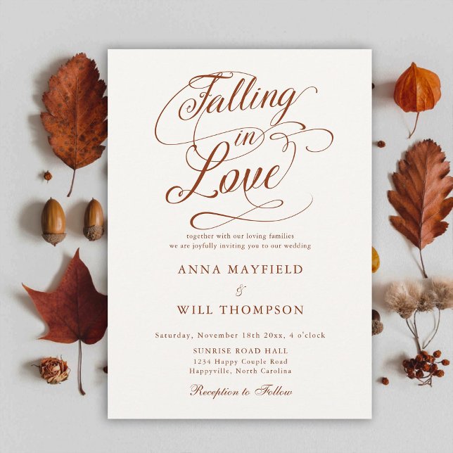 Convites Apaixonando Casamento de Caligrafia Romântica Boho (falling in love wedding invitation terracotta romantic calligraphy elegant boho modern classic chic)