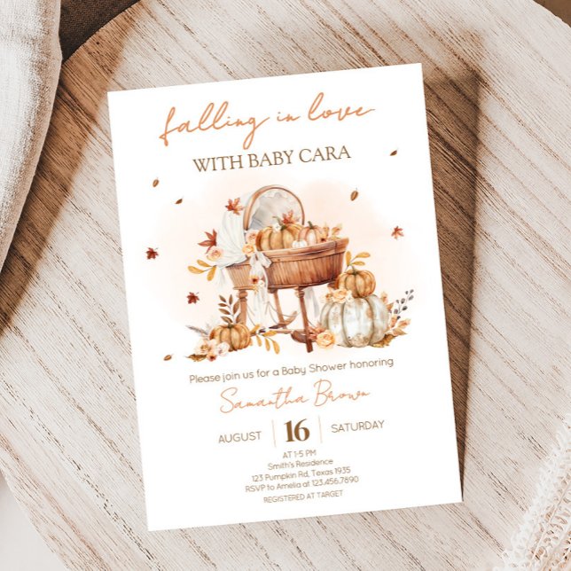 Convites Apaixonando o Chá de fraldas de Abóbora de outono (Autumn Pumpkin Falling in Love Baby Shower Invitation)