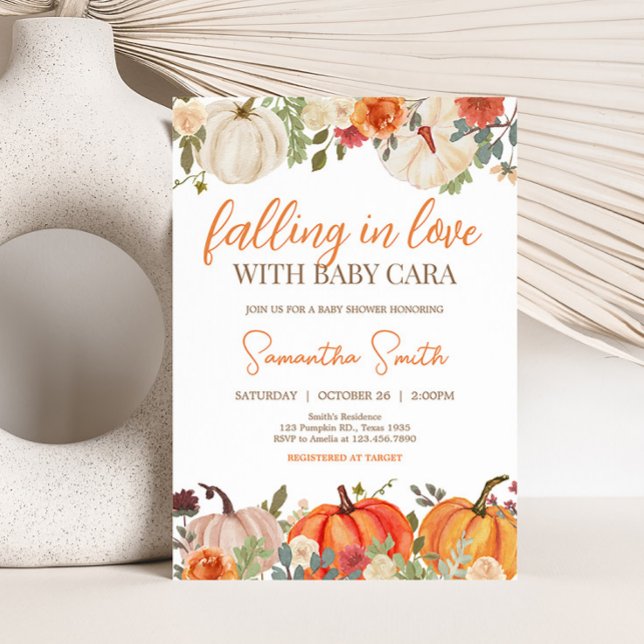 Convites Apaixonando O Chá de fraldas Floral De Abóbora (Fall Floral Pumpkin Baby Shower Invitation)