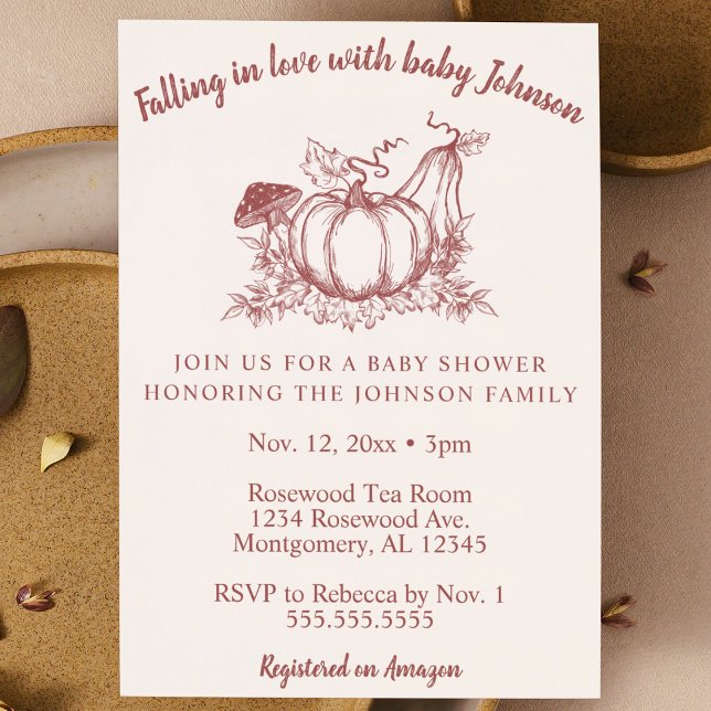 Convites Apaixonando-se pelo Chá de fraldas de outono do be (falling in love with baby baby shower invitation pumpkin fall autumn baby shower invite cute modern )