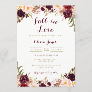 Convites Apaixonar a placa de Chá de panela Floral Borgonha