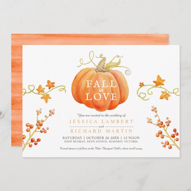 Convites Apaixonar o casamento automático da abóbora (Frente/Verso)
