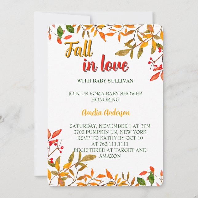 Convites Apaixonar-Se Pelo Chá de fraldas De Bebês De Outon (Frente)