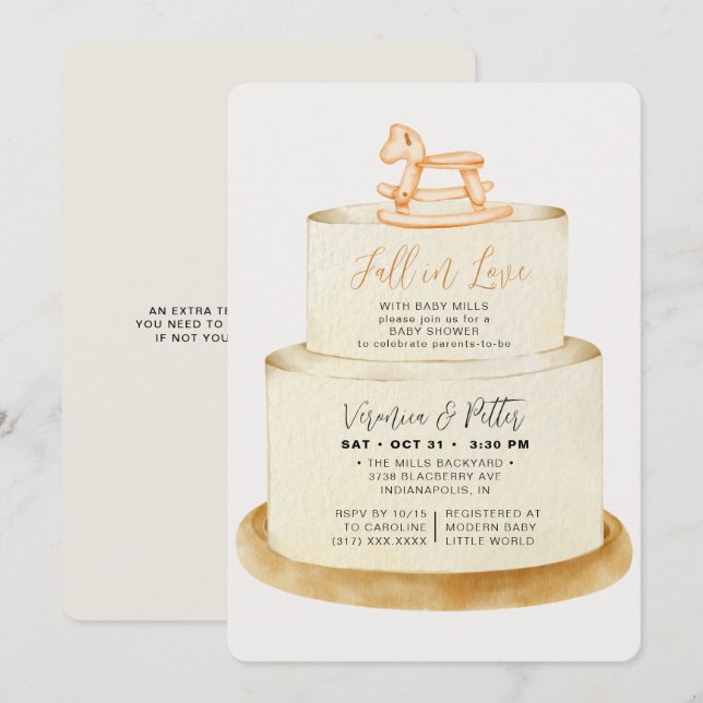 Convites Apaixonar-se pelo Chá de fraldas Neutro de Bolo de (Frente/Verso)